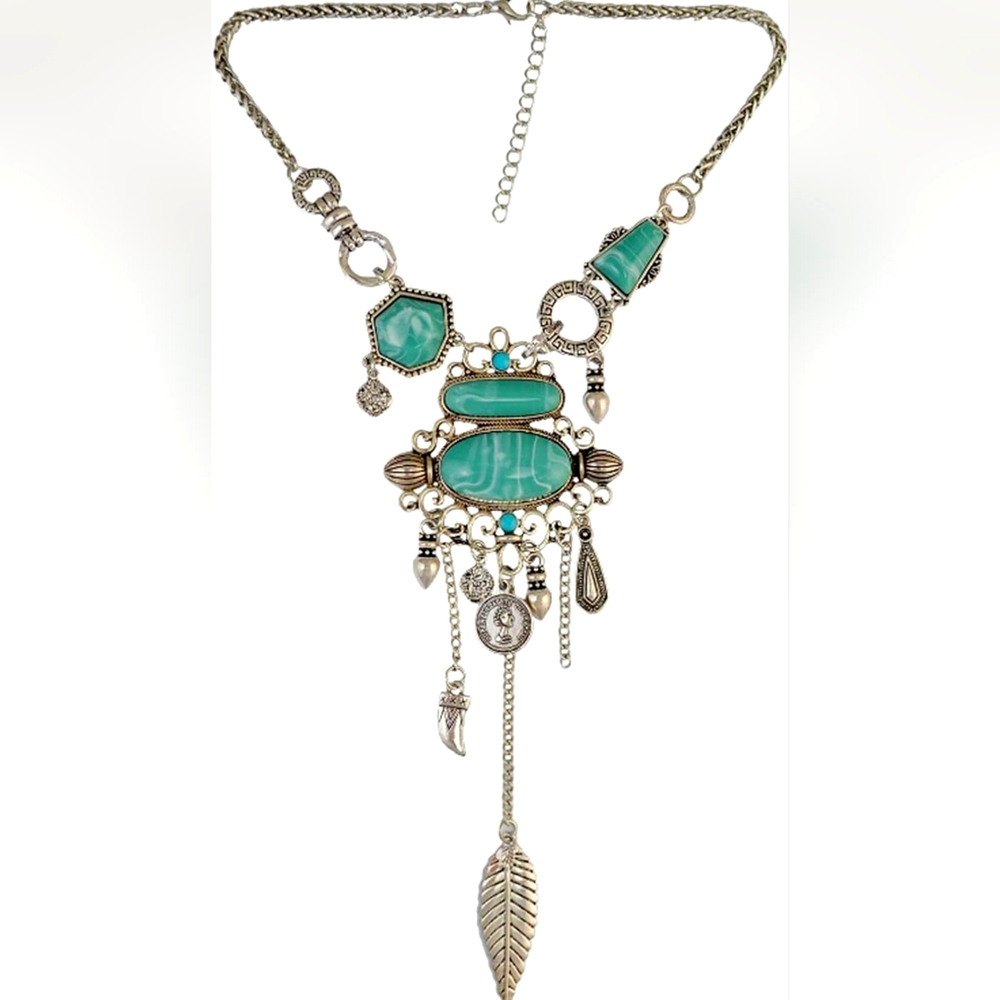 Exotic Bohemian Silver & Turquoise Blue Color Necklace